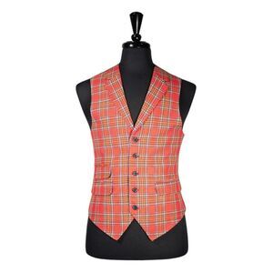 Mens Waistcoat Suit Vest 40R Pink Green Blue Plaid Wool Formal Wedding Party